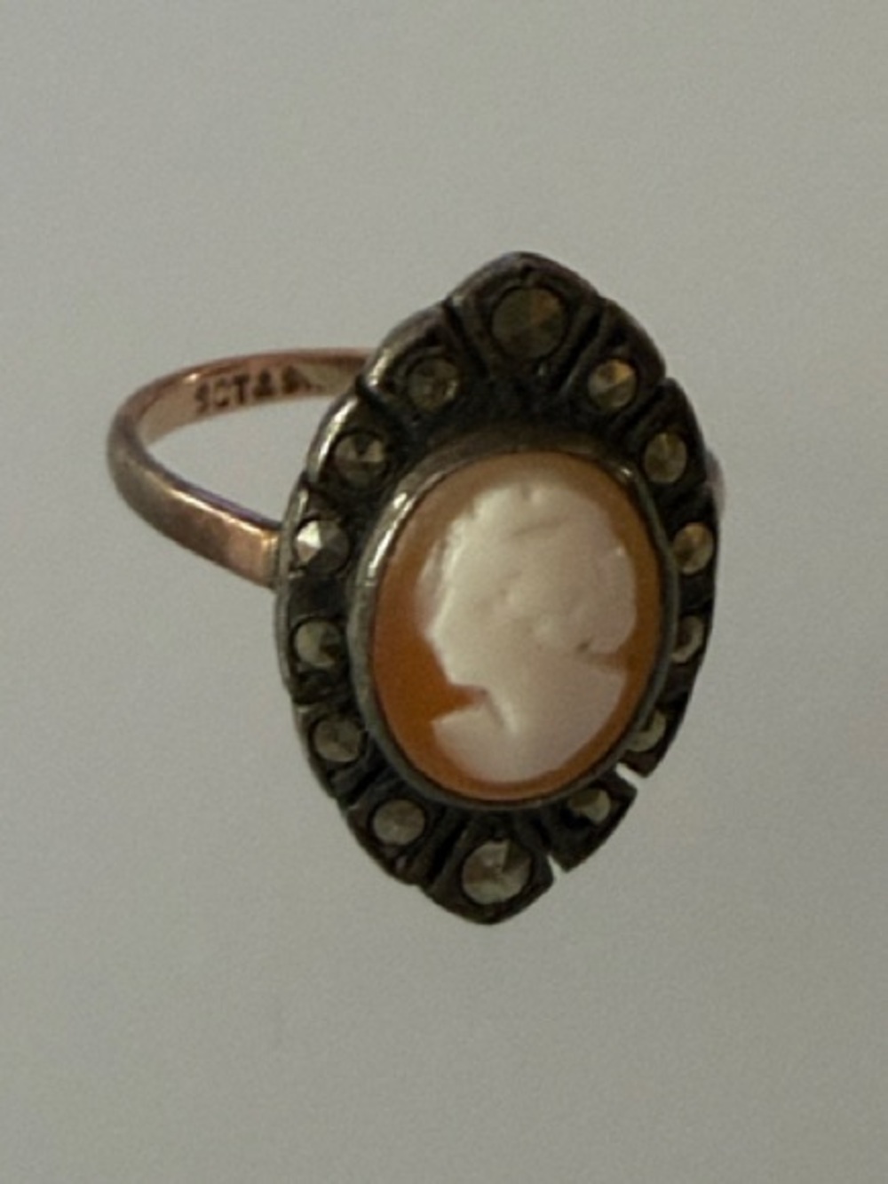 Vintage Marcasite Cameo Ring